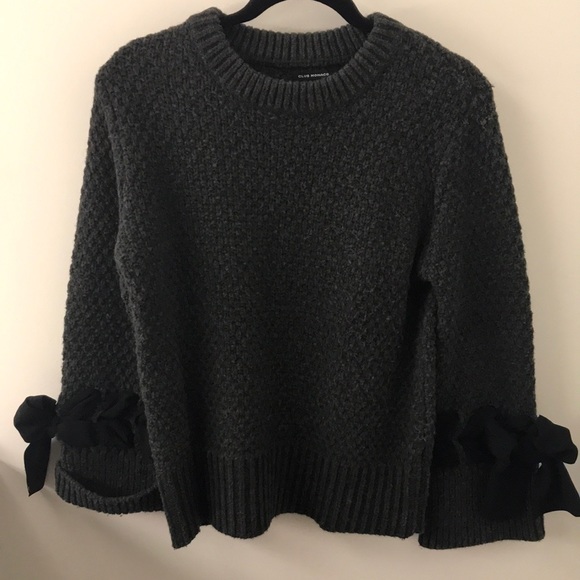 Charcoal Club Monaco Wool Sweater with Bow detail - Picture 2 of 6